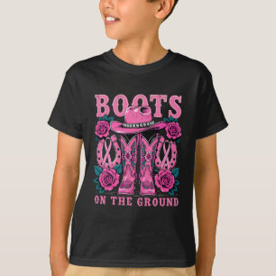 Laarzen op de grond Roze Westerne Cowgirl Borst Ca T-shirt
