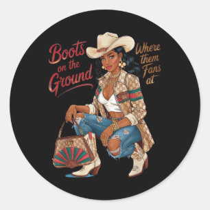 Laarzen op de grond waar ze fans bij ronde sticker