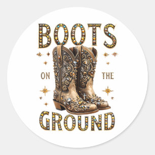 Laarzen op de grond Zwarte Cowgirl Western waar Th Ronde Sticker