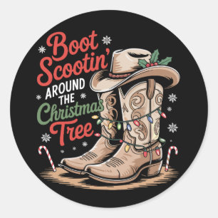 Laarzen schuiven rond de kerstboom Western Ronde Sticker