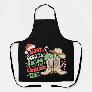 Laarzen schuiven rond de kerstboom western schort