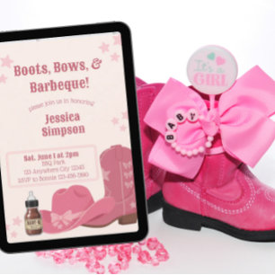 Laarzen Strikken & BBQ Roze Baby Shower Kaart