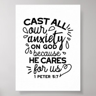 Laat alle zorgen los – 1 Petrus 5:7 Bijbelvers Poster