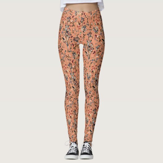 Laat Berries Oranje Elegant Waterverf Floral Leggings (Voorkant)