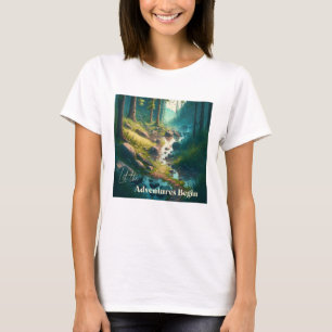 Laat de Avonturen Beginnen Kampeer Kunst T-shirt