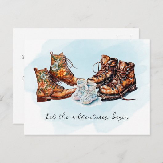 Laat de avonturen beginnen zwangerschap aankondigi aankondigingskaart (Voorkant / Achterkant)