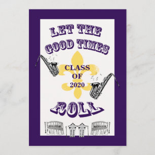 Laat de Good Times Roll Graduation Party Paars Kaart