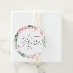 Laat de liefdesgroei succes boeken & Roze bloemen Bedankjes Labels