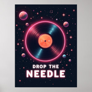 Laat de Naald Zakken – Retro Vinyl in de Ruimte Poster