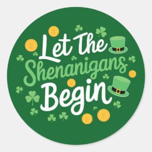 Laat de Schelmenstreken Beginnen Grappige St. Patr Ronde Sticker