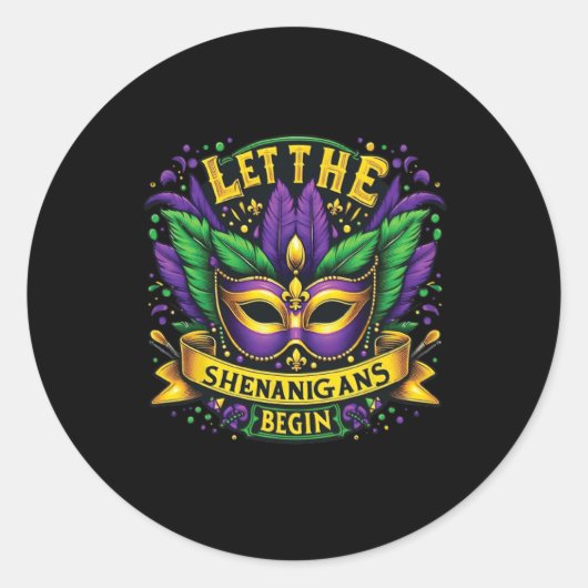 Laat de Shenanigans beginnen met Mardi Gras 9 Ronde Sticker (Voorkant)