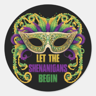 Laat de Shenanigans beginnen met Mardi Gras Celebr Ronde Sticker