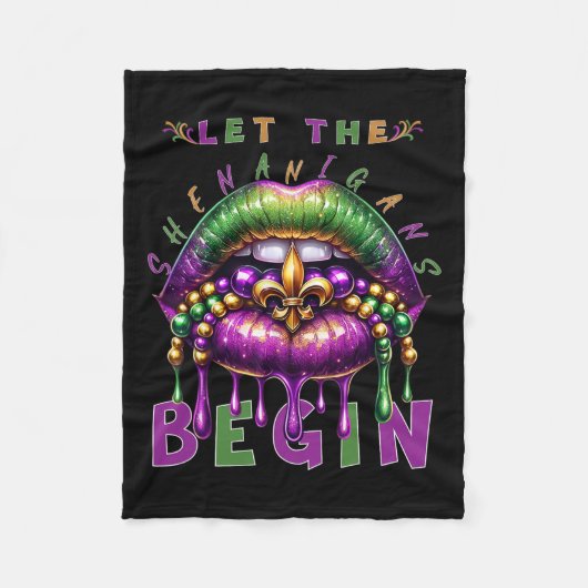 Laat de Sjenanigans beginnen met Mardi Gras Lips K Fleece Deken (Voorkant)