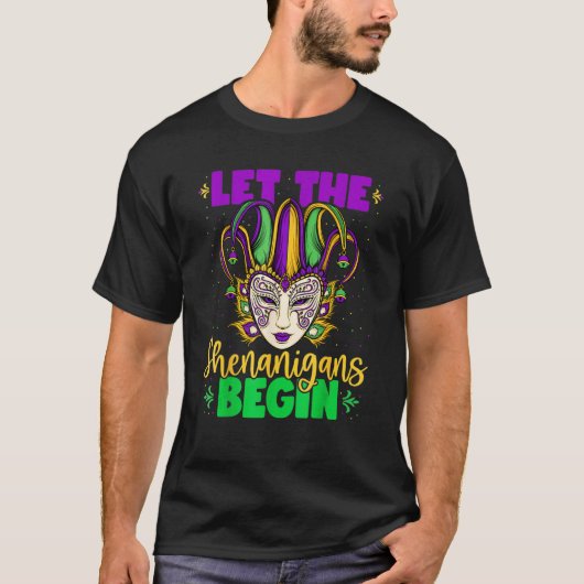 Laat de Sjenanigans beginnen met Mardi Gras Masker T-shirt (Voorkant)