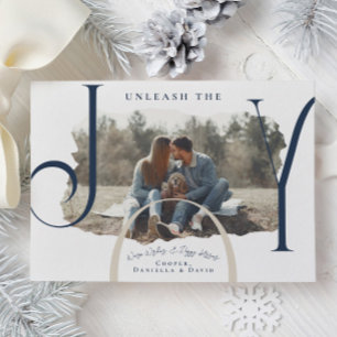 Laat de vreugde los Kerstkaart met huisdier foto