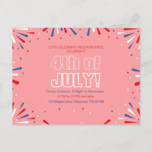 Laat de vrijheid stralen, sprankelende 4e juli uitnodiging briefkaart