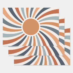 Laat de zon in kleurrijk retro-stijlontwerp inpakpapier vel