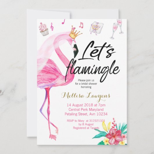 Laat Flamingle Flamingo Bridal Uitnodiging (Voorkant)