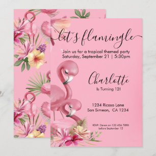 Laat Flamingle Tropical Pink Flamingo Birthday Kaart