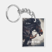 "Laat gaan of worden gesleept" en krachtig paard Sleutelhanger (Voorkant Links)