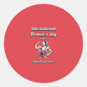 Laat Girl Power los. Internationale Vrouwendag. Ronde Sticker