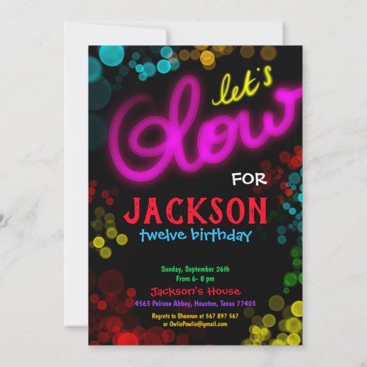 Laat Glow Neon party de uitnodiging van de Birthda (Voorkant)