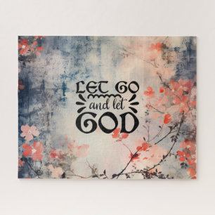 Laat God Coral Blue Floral Art Christelijk Legpuzzel