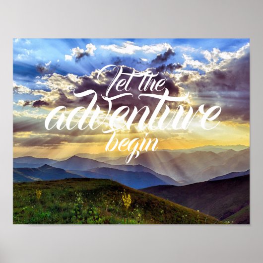 Laat het avontuur Begin // Mountain Sunset Poster (Voorkant)