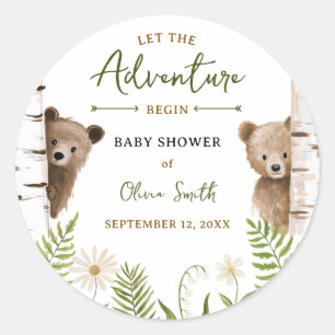 Laat het Avontuur Beginnen Bos Beer Baby Shower Ronde Sticker