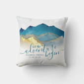 Laat het avontuur beginnen met de blauwe gouden br kussen (Voorkant)