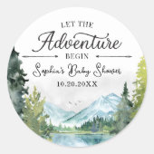 Laat het avontuur beginnen met het Baby showers va Ronde Sticker (Voorkant)
