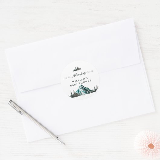 Laat het avontuur beginnen met Mountain Pine Baby Ronde Sticker (Envelop)