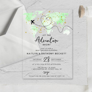 "Laat het avontuur beginnen!" Travel Map Baby show Acryl Uitnodigingen