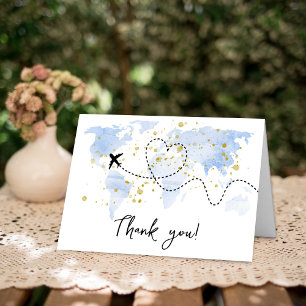 "Laat het avontuur beginnen!" Travel Map Baby show Bedankkaart