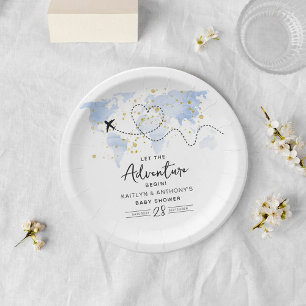 "Laat het avontuur beginnen!" Travel Map Baby show Papieren Bordje