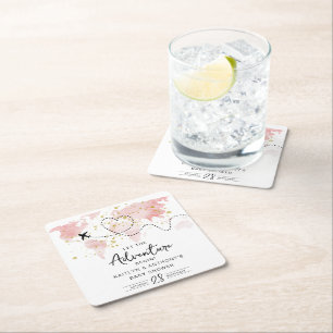 "Laat het avontuur beginnen!" Travel Map Baby show Vierkante Kartonnen Onderzetter