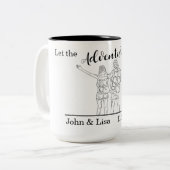 Laat het avontuur beginnen tweekleurige koffiemok (Voorkant links)