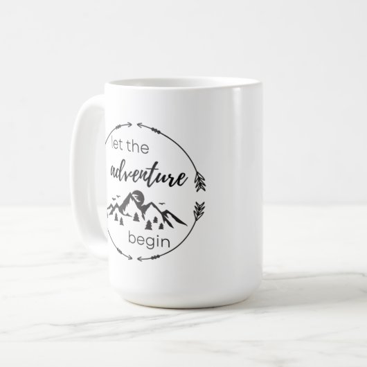 Laat het Avontuur Mok - Zwart en Wit beginnen (Voorkant links)