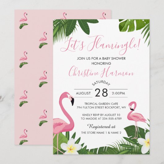 Laat het Baby shower van Tropische Roze Flamingo F Kaart (Voorkant / Achterkant)
