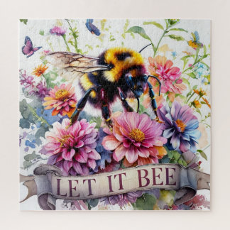 Laat het Bij Zijn – Waterverf Hommeltje Lente Bloe Legpuzzel