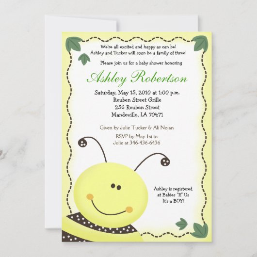 Laat het Bumblebee Baby shower Kaart (Voorkant)