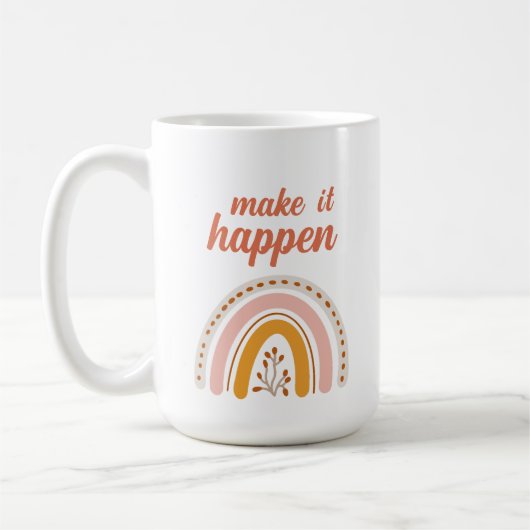 Laat het gebeuren, motivatie boho regenboog koffiemok (Links)
