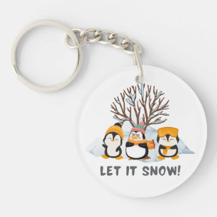 Laat het pinguïns sneeuwen sleutelhanger