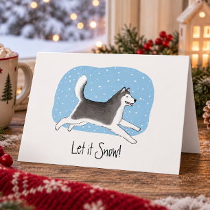 "Laat het sneeuwen!" Blij Husky Malamute Hond Kers Feestdagen Kaart