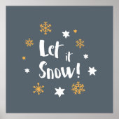 "Laat het sneeuwen!" Calligrafie kerstgrijs Poster (Voorkant)