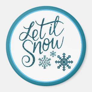 Laat het Sneeuwen Faux Blue Glitter Magnet Magneet