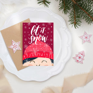 Laat het Sneeuwen Gelukkig Kind Winter Muts Kerst Feestdagenkaart