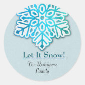 Laat het sneeuwen! Iridescent Cool Blue Snowflake Ronde Sticker (Voorkant)
