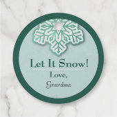 Laat het sneeuwen! iriserende wintergroene sneeuwv bedankjes labels (Achterkant)