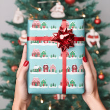Laat het Sneeuwen Kerstmis Dorp Inpakpapier
